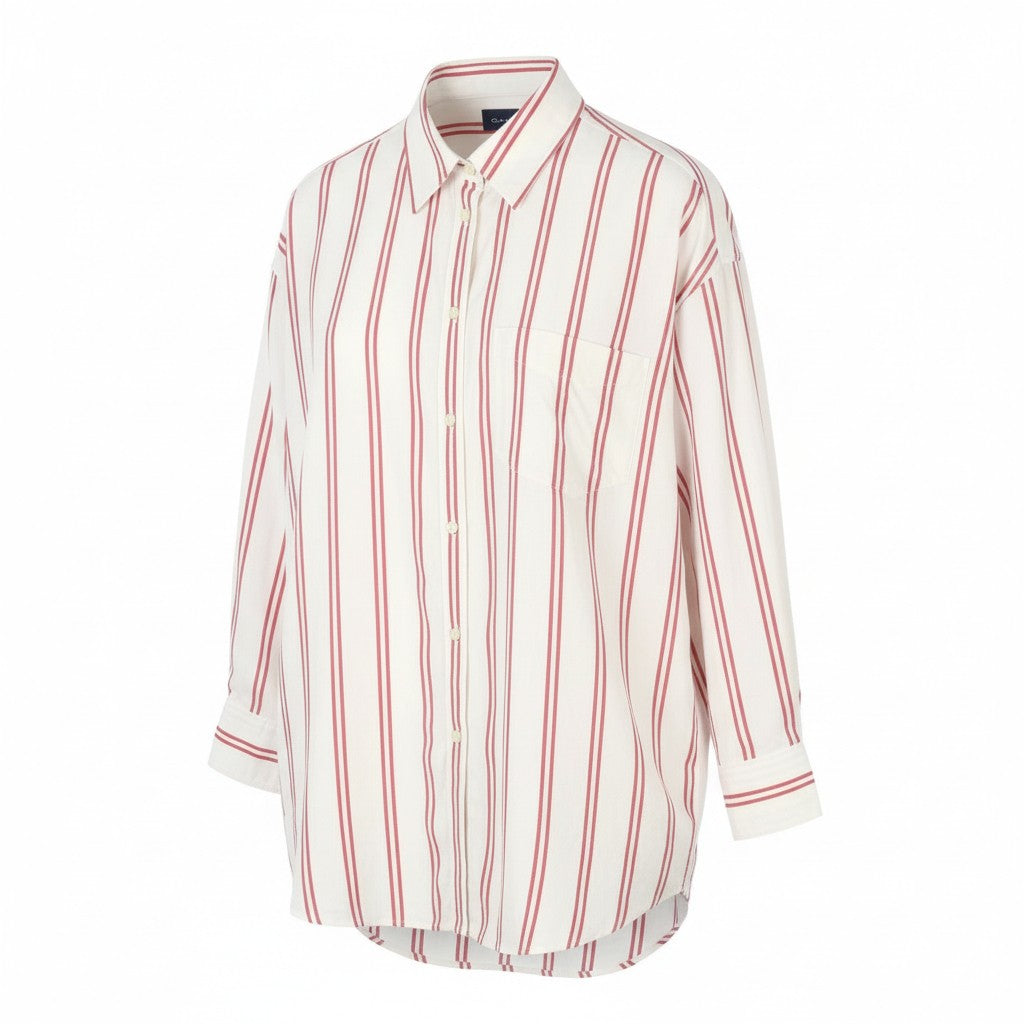 GANT OS Stripe Women Shirt EU38 Bricht Red Patch Pocket Button-Up Casual