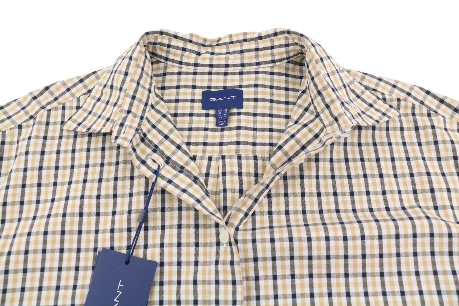 GANT OS Check Women Shirt EU38 Toffee Beige Button-Up Loose Fit Casual