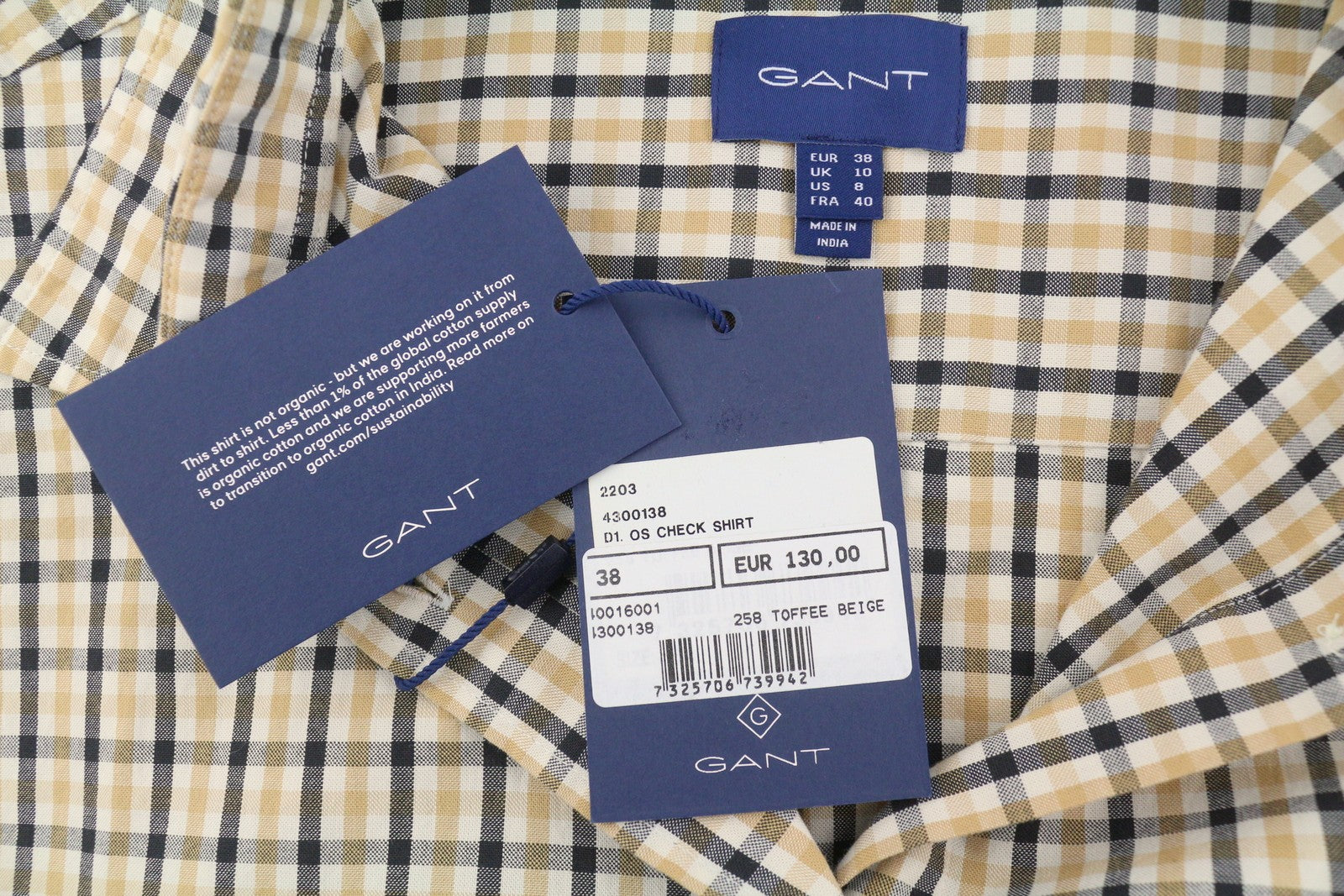 GANT OS Check Women Shirt EU38 Toffee Beige Button-Up Loose Fit Casual