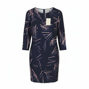 GANT Printed Pencil Women Dress EU42 Marine Round Neck Long Sleeve Knee-Length