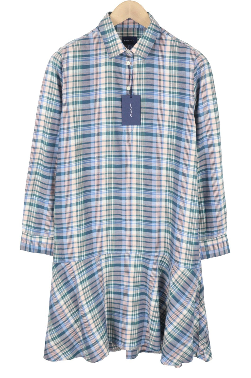 GANT Faded Winter Twill Check Women Dress EU42 Silver Pink Straight Knee-Length