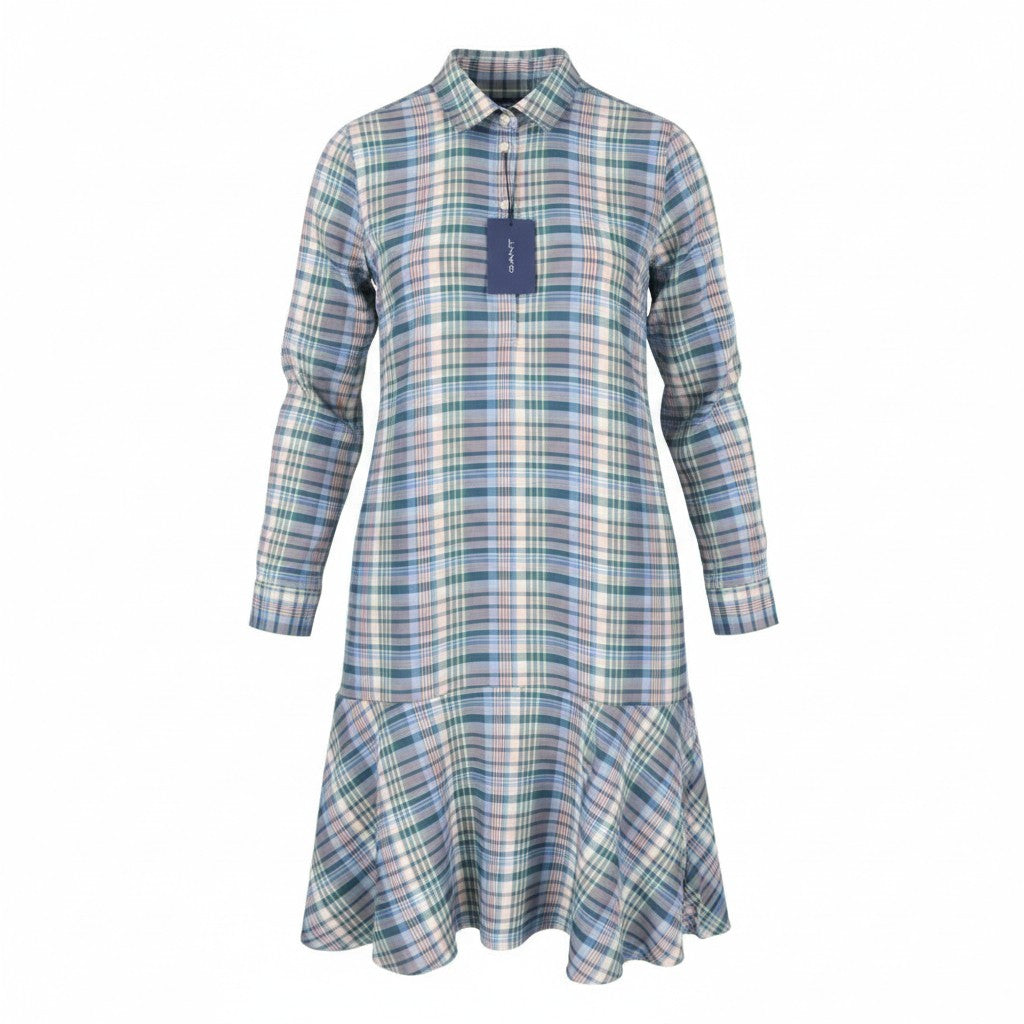 GANT Faded Winter Twill Check Women Dress EU40 Silver Pink Straight Knee-Length