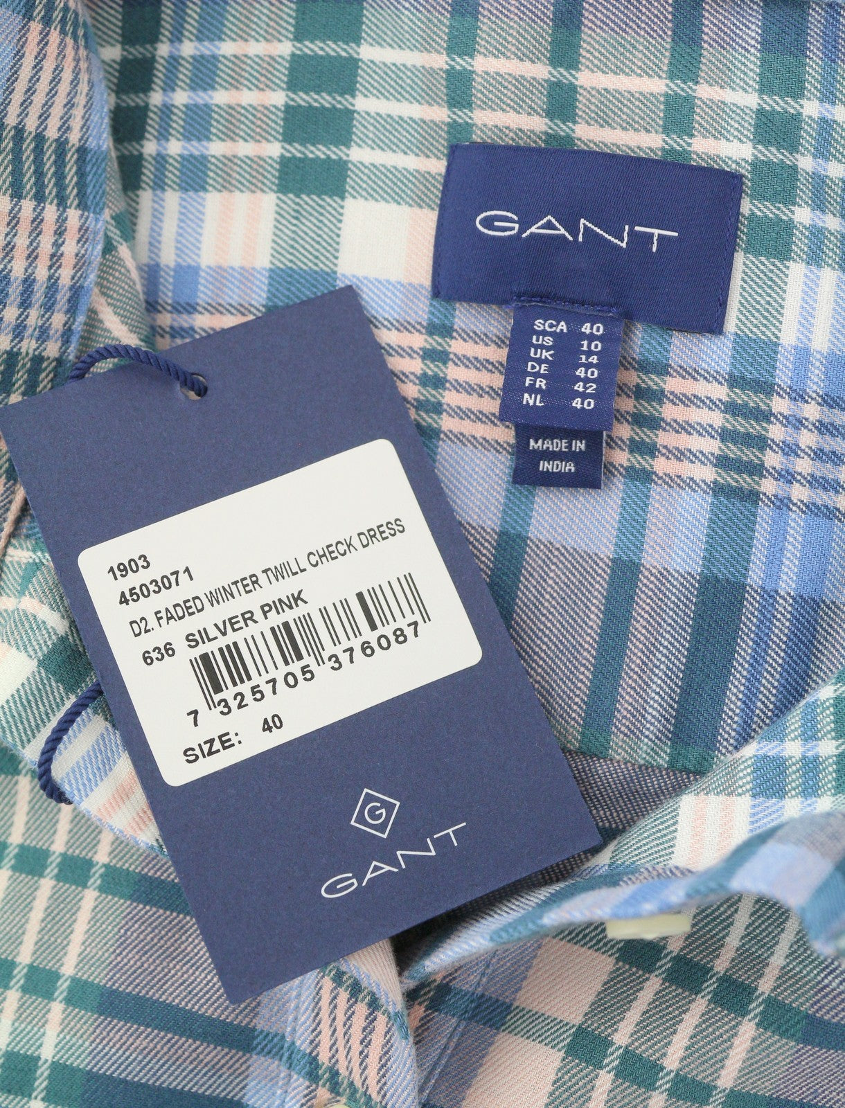 GANT Faded Winter Twill Check Women Dress EU40 Silver Pink Straight Knee-Length