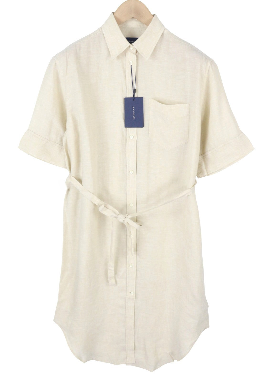 GANT Linen Chambray Shirt Women Dress EU34 Desert Beige Button-Up Knee-Length