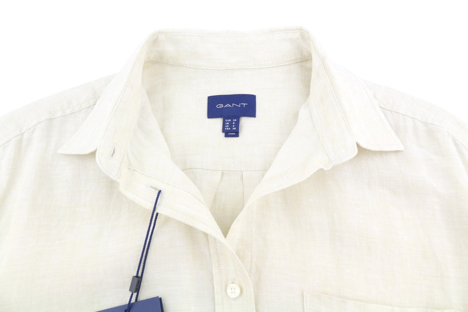 GANT Linen Chambray Shirt Women Dress EU34 Desert Beige Button-Up Knee-Length