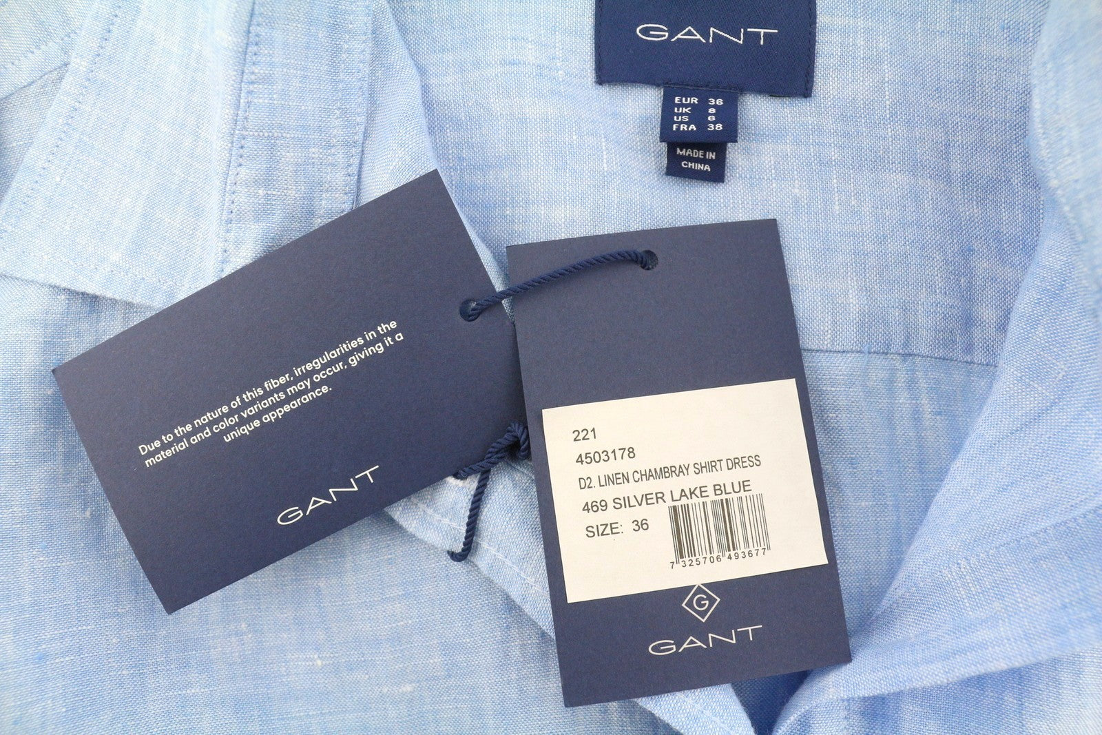GANT Linen Chambray Shirt Women Dress EU36 Silver Lake Blue Button Knee-Length