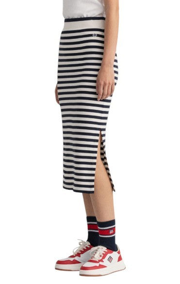 GANT Icon G Stripe Jersey Women Skirt 2XL Evening Blue Fitted Split Knee-Length