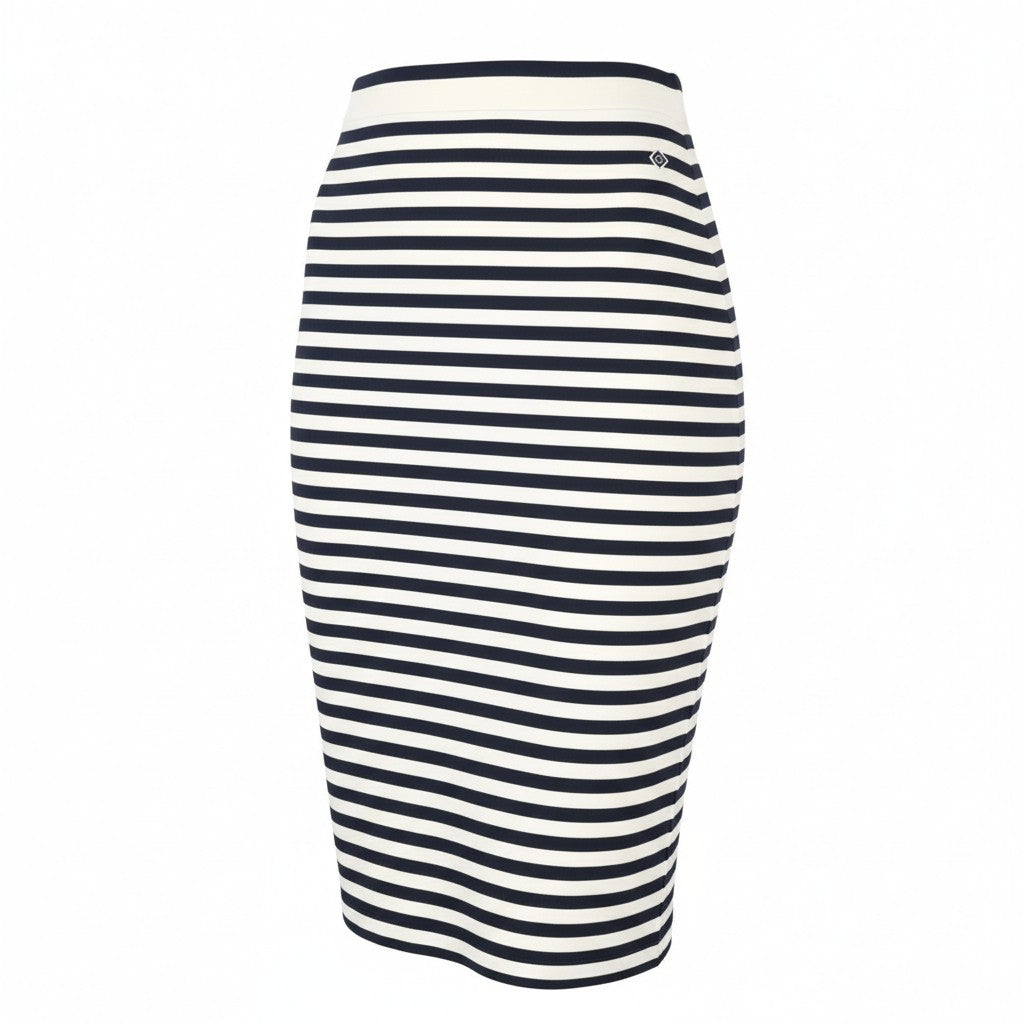 GANT Icon G Stripe Jersey Women Skirt 2XL Evening Blue Fitted Split Knee-Length