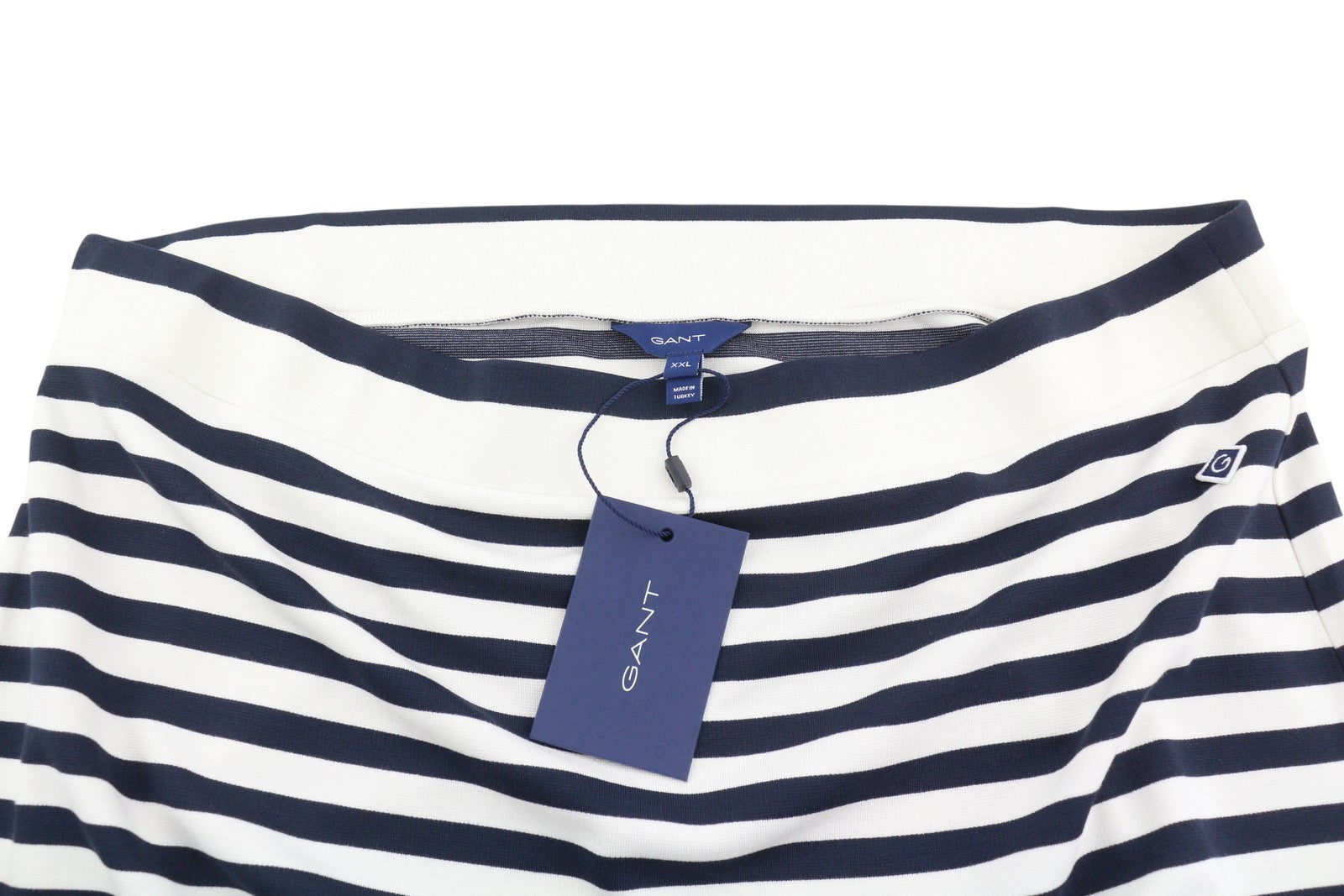 GANT Icon G Stripe Jersey Women Skirt 2XL Evening Blue Fitted Split Knee-Length