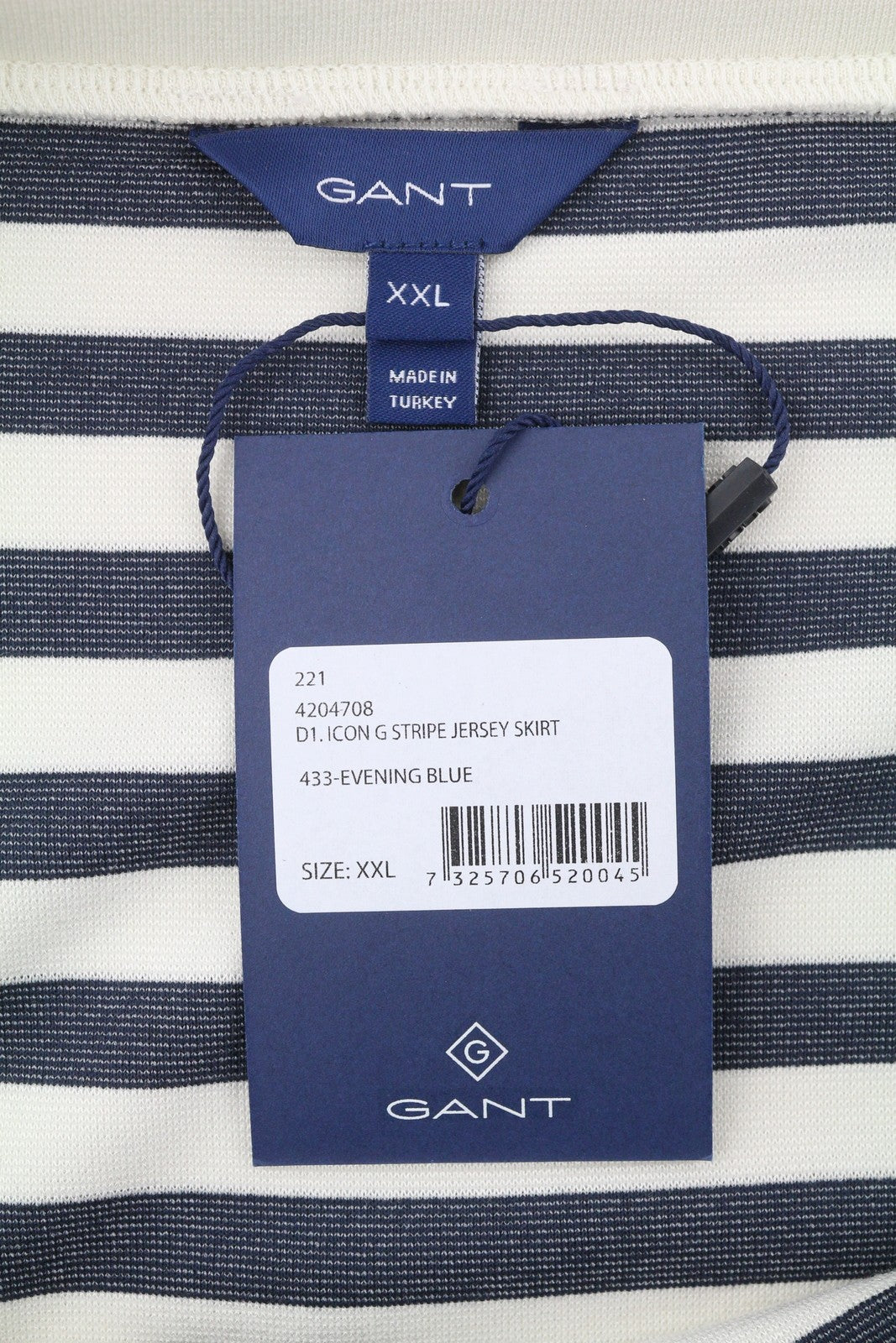 GANT Icon G Stripe Jersey Women Skirt 2XL Evening Blue Fitted Split Knee-Length