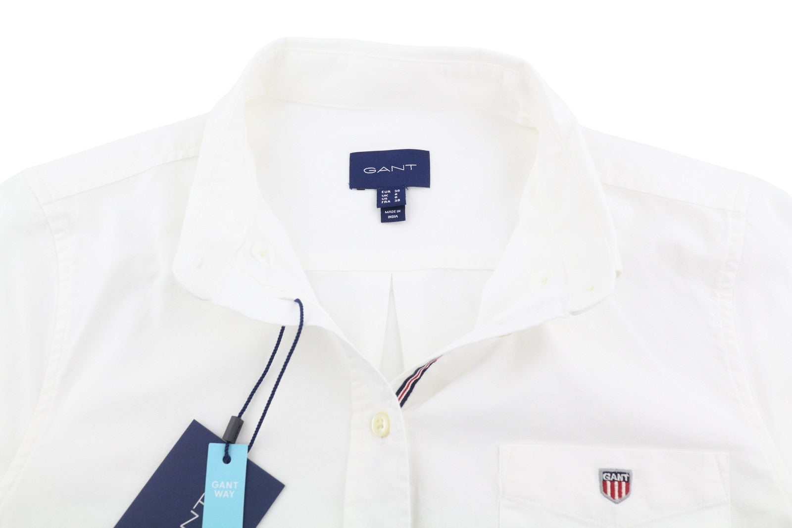 GANT Regular Oxford Women Shirt EU36 White Cotton Button-Up Patch Pocket Logo