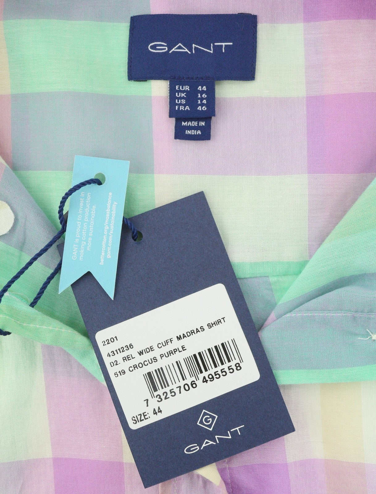 GANT Rel Wide Cuff Madras Women Shirt EU44 Crocus Purple Button-Up Oversized