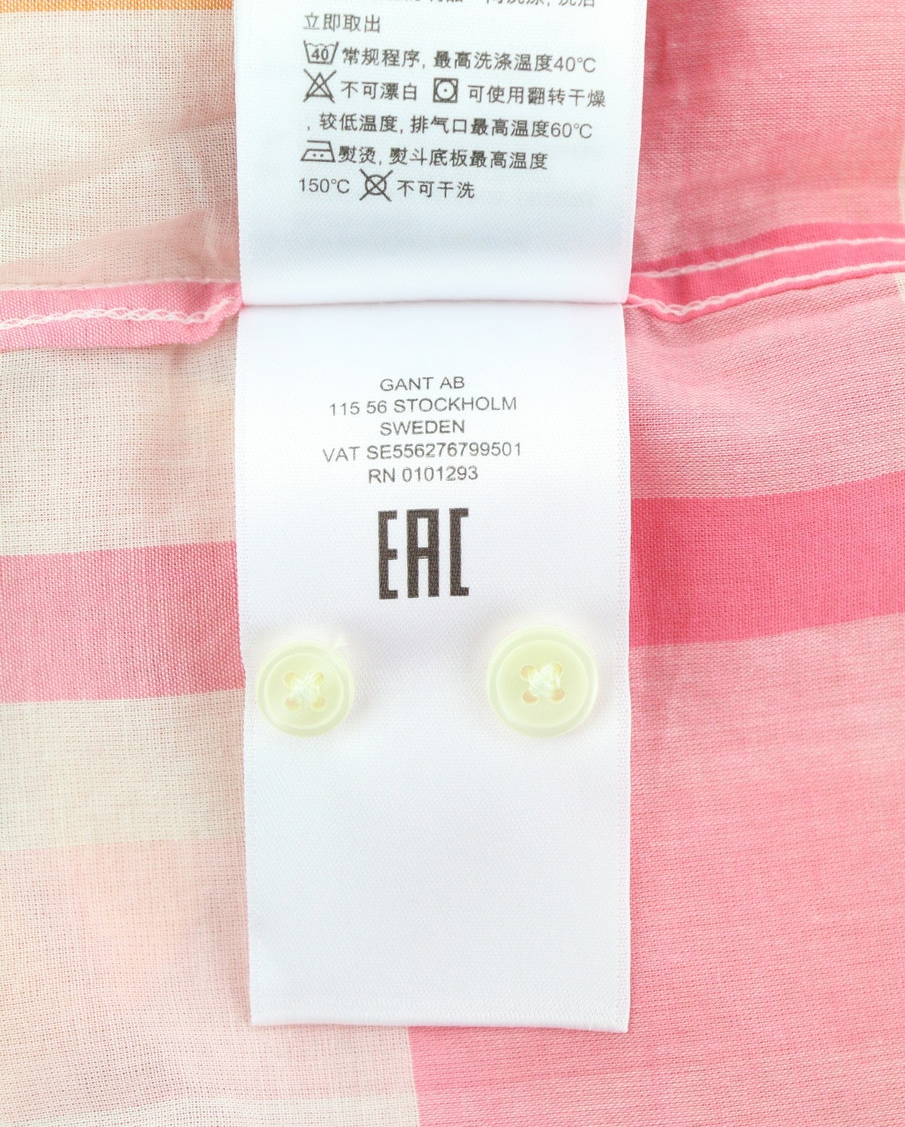 GANT Rel Wide Cuff Madras Women Shirt EU36 Preppy Pink Button-Up Oversized