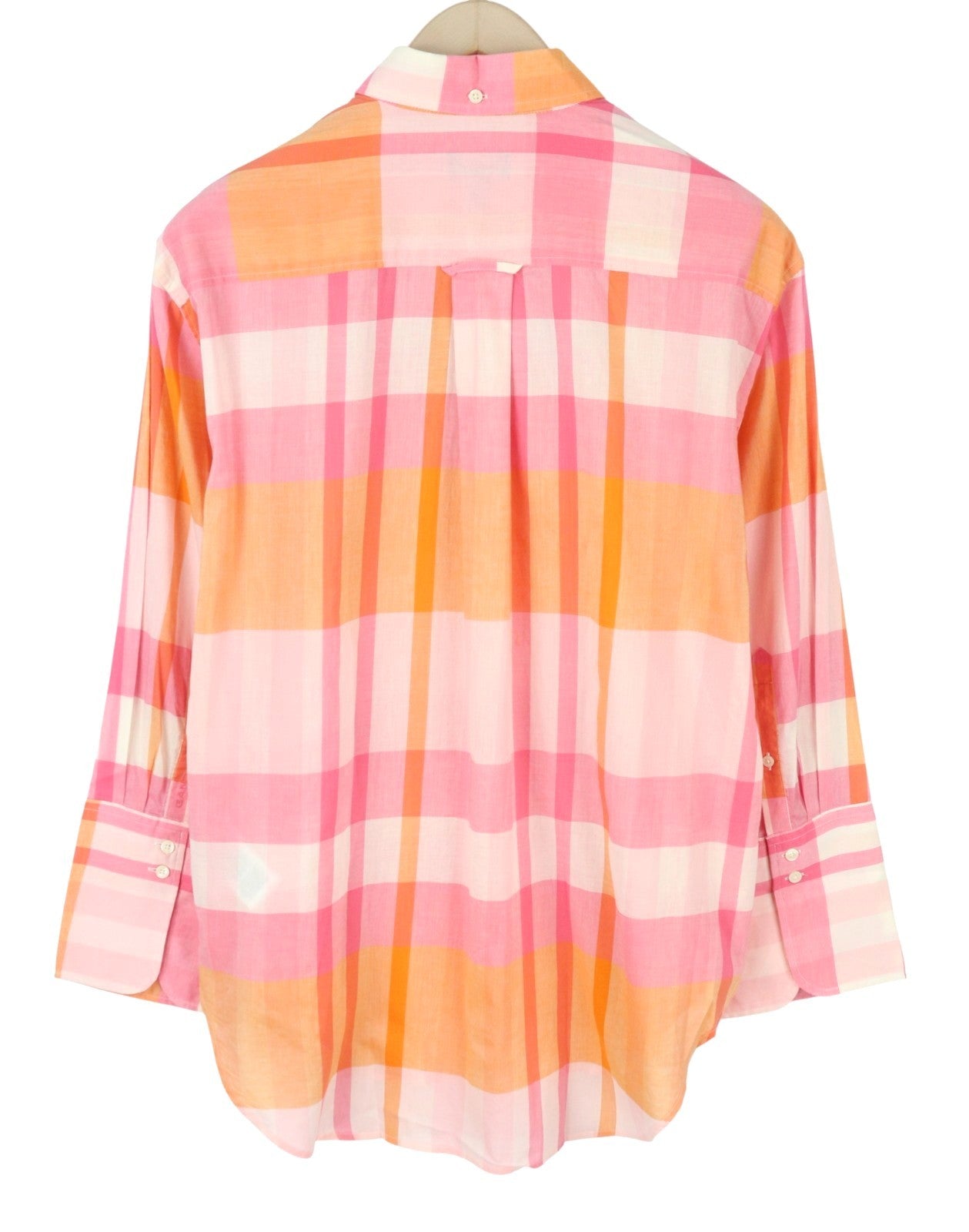 GANT Rel Wide Cuff Madras Women Shirt EU36 Preppy Pink Button-Up Oversized