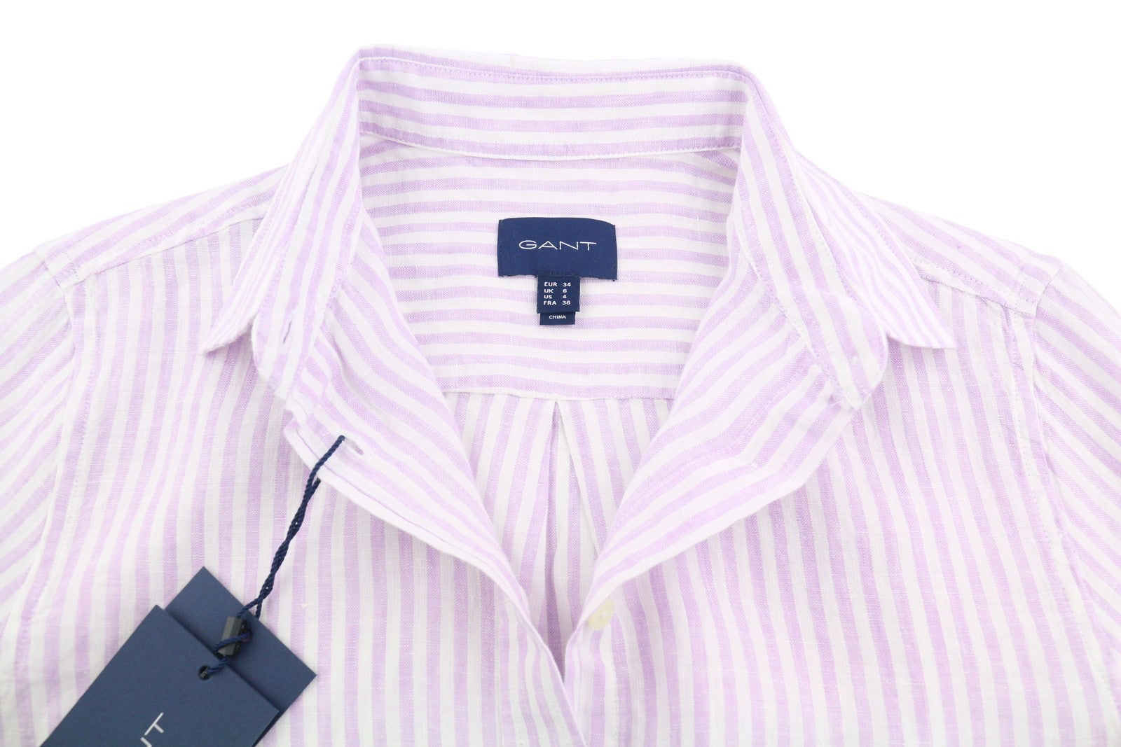 GANT Reg Linen Stripe Women Shirt EU34 Crocus Purple Button-Up Spread Neck