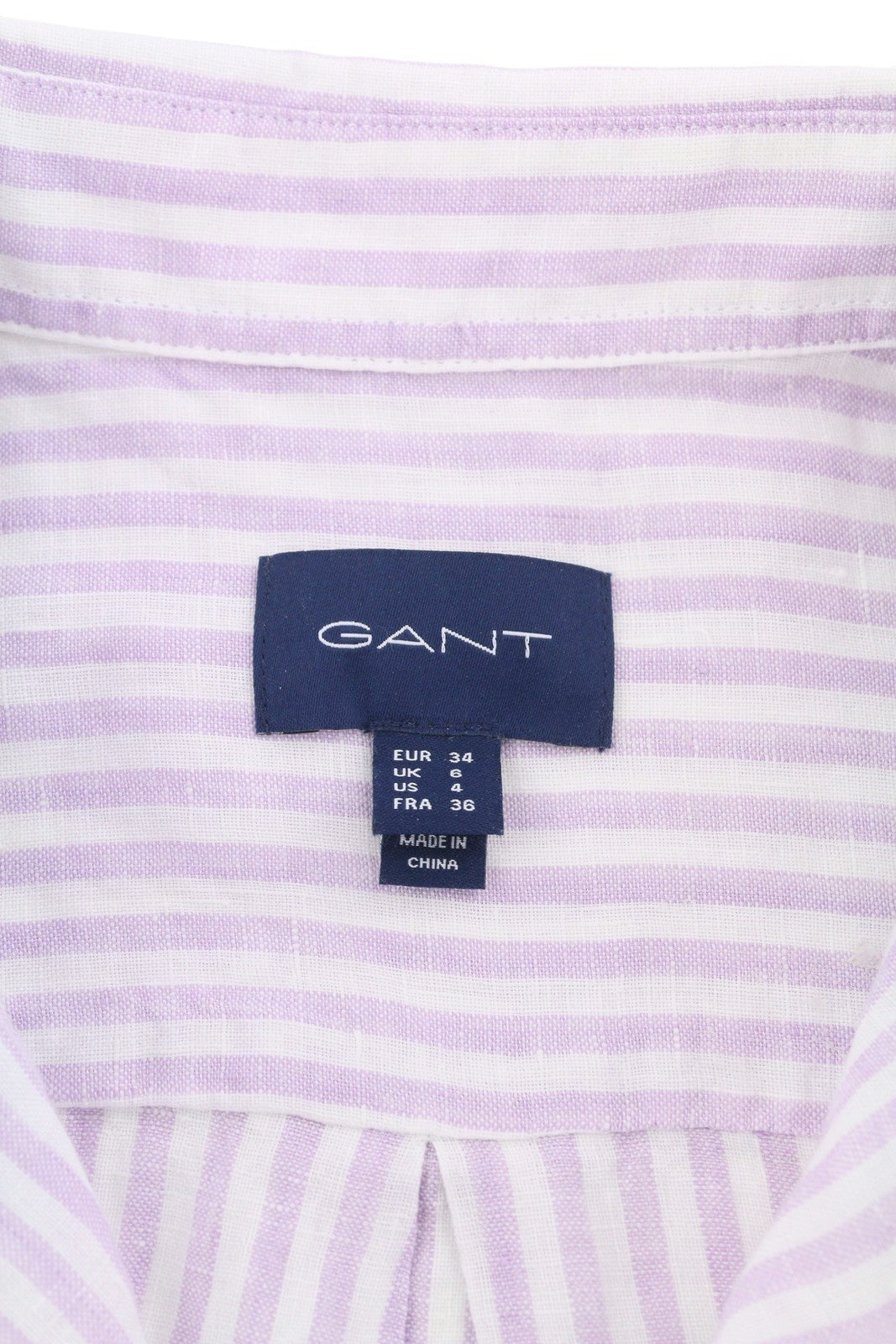 GANT Reg Linen Stripe Women Shirt EU34 Crocus Purple Button-Up Spread Neck