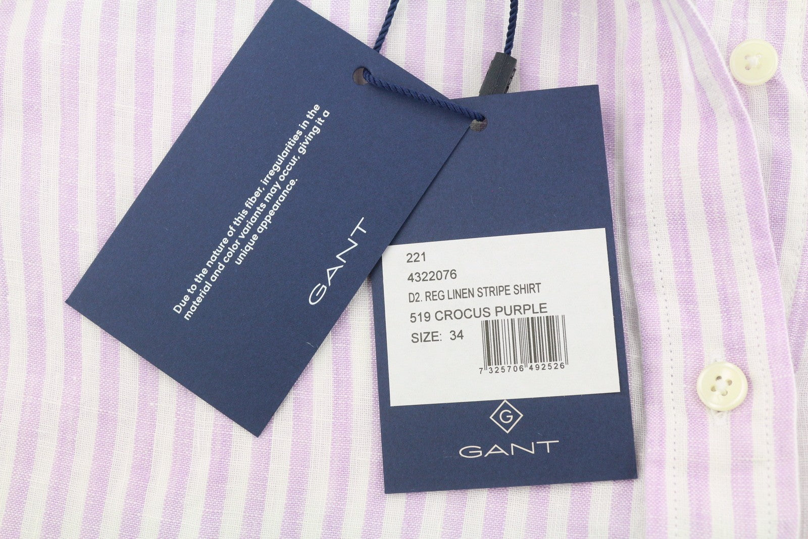 GANT Reg Linen Stripe Women Shirt EU34 Crocus Purple Button-Up Spread Neck