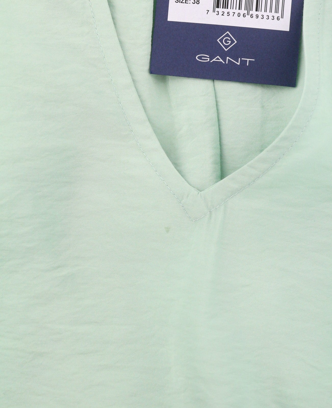 GANT Pop Over Women Blouse EU38 Porcelain Green V-Neck Ties Relaxed 3/4 Sleeves