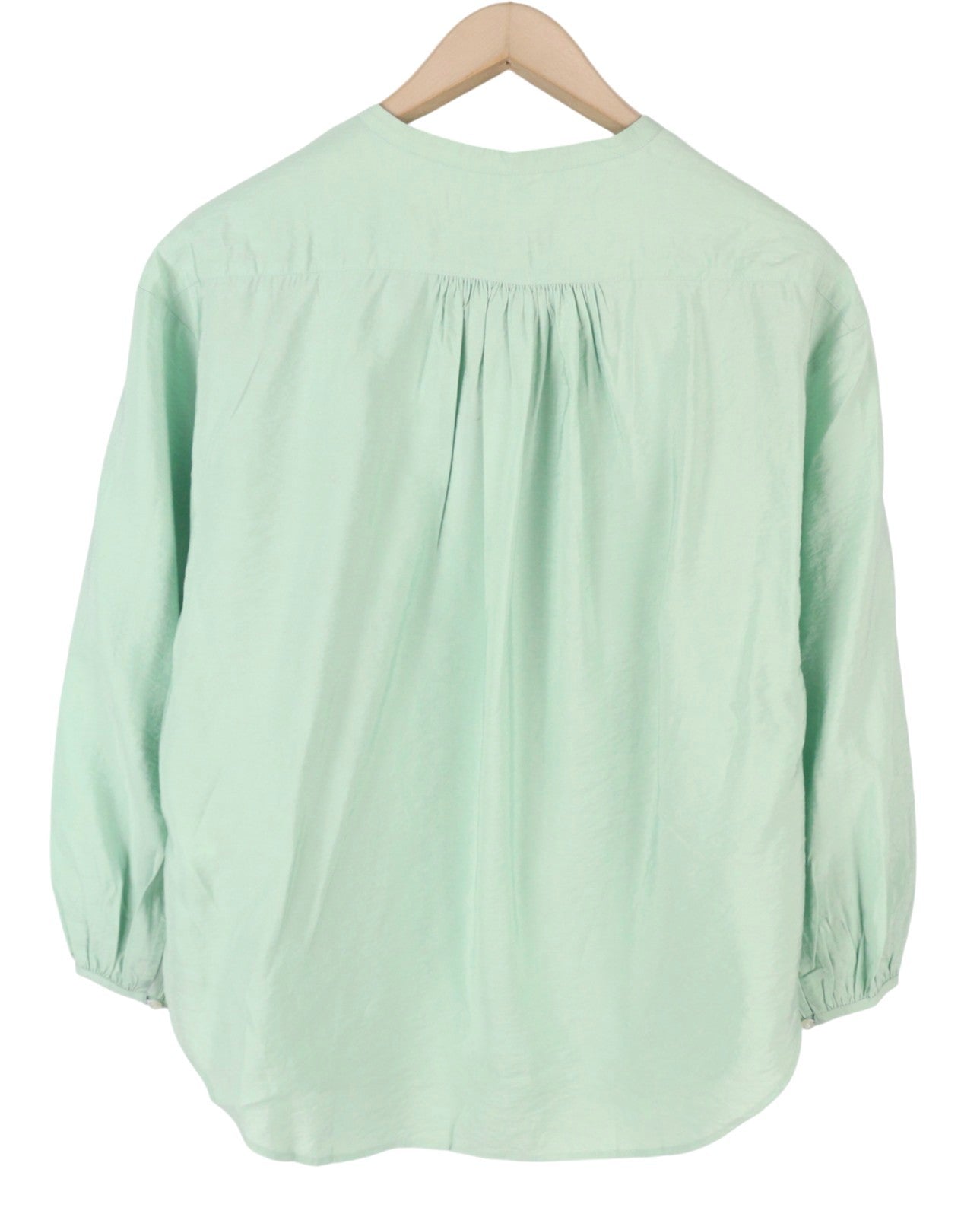 GANT Pop Over Women Blouse EU38 Porcelain Green V-Neck Ties Relaxed 3/4 Sleeves