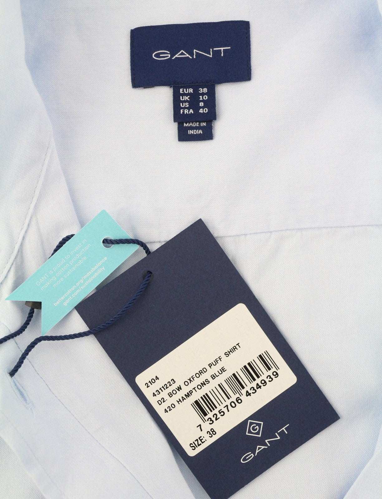 GANT Bow Oxford Puff Women Shirt EU38 Hamptons Blue Button-Up Casual