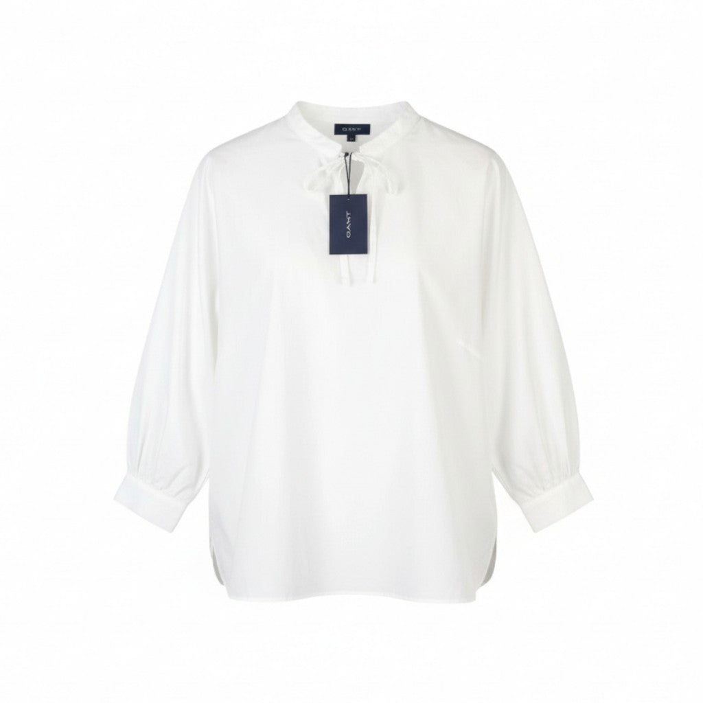 GANT Popover Wrinkle Women Blouse EU46 White Relaxed Fit Long Balloon Sleeves