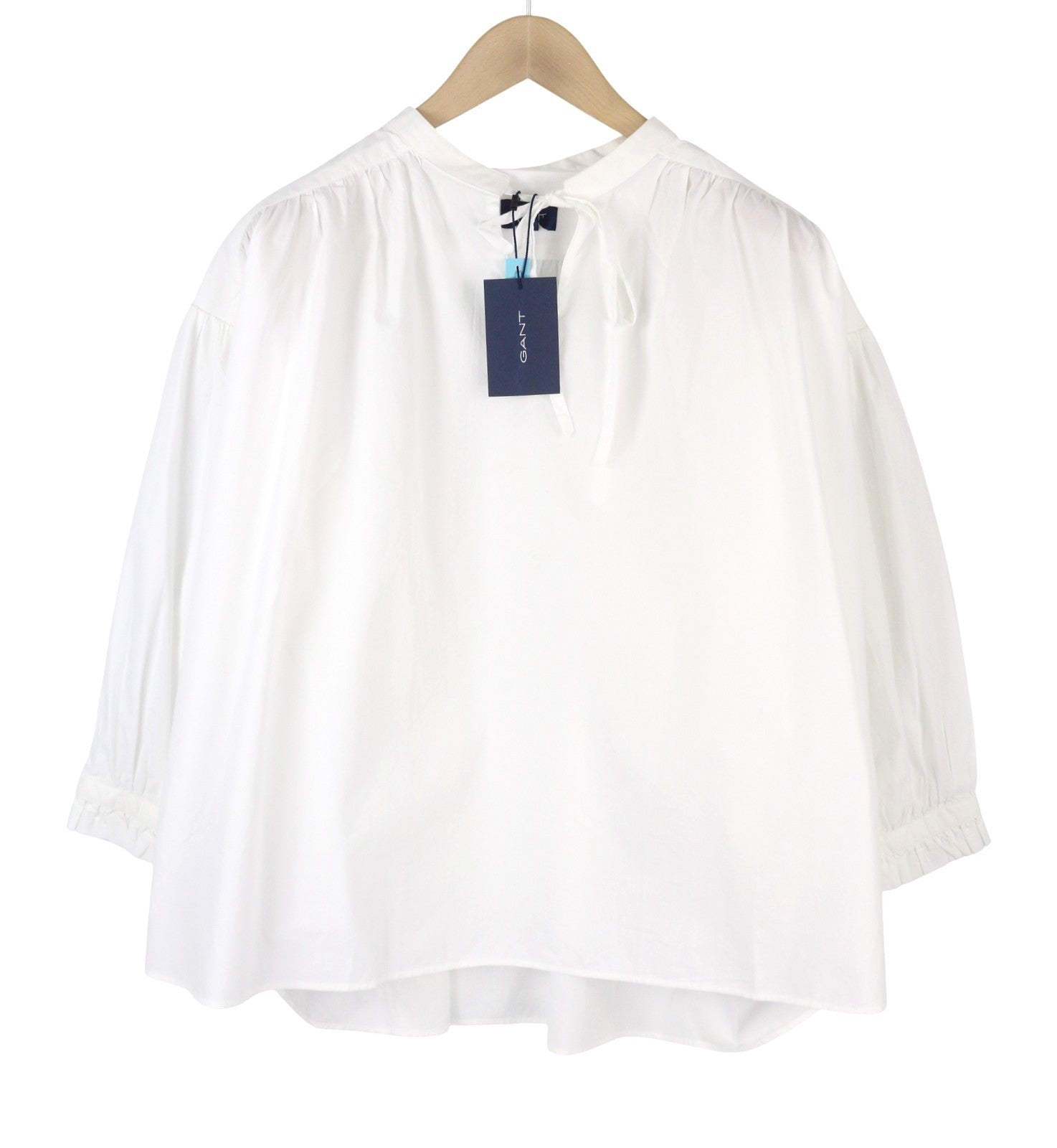 GANT Popover Wrinkle Women Blouse EU46 White Relaxed Fit Long Balloon Sleeves