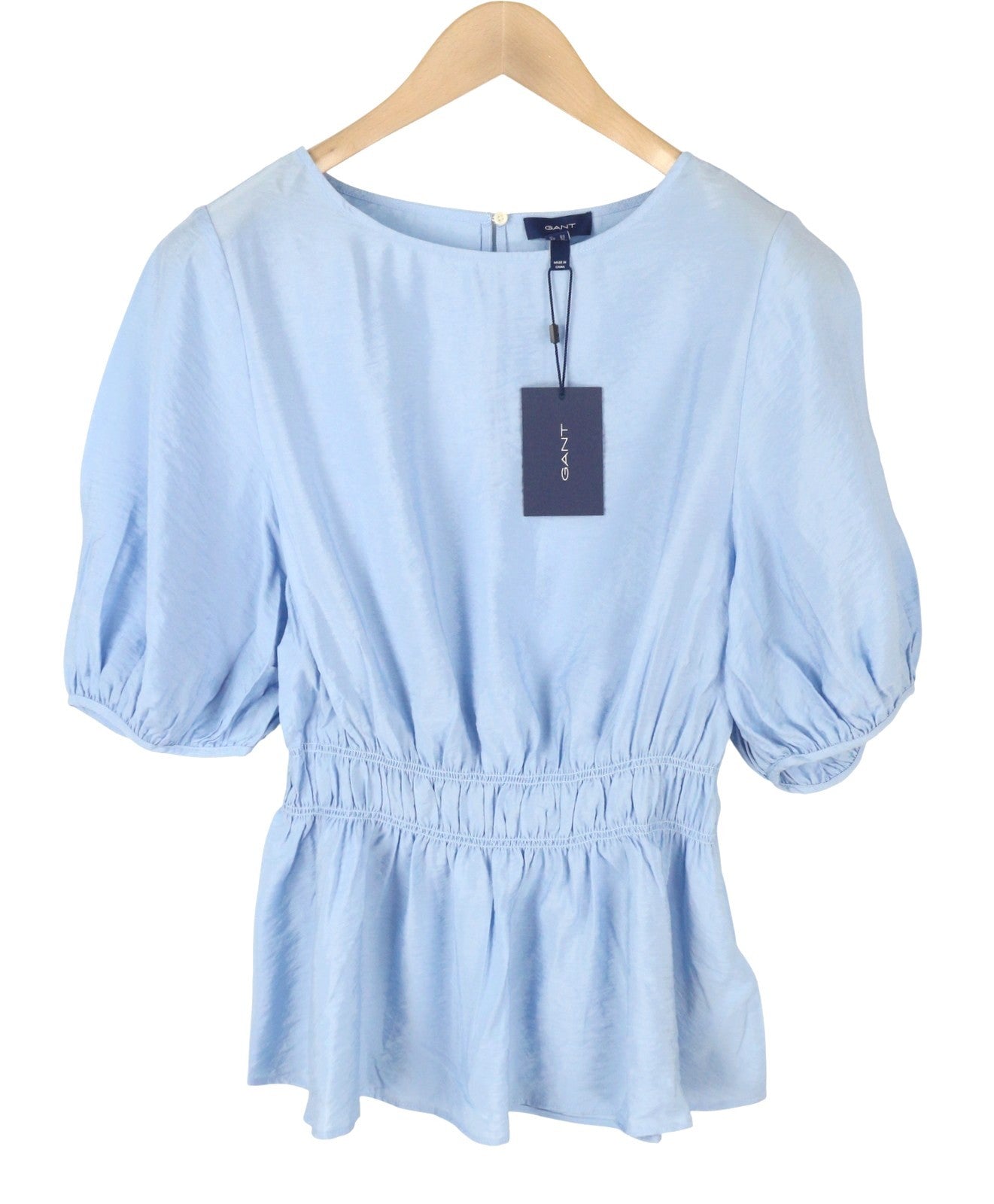 GANT SS Flounce Women Blouse EU38 Waterfall Blue Relaxed Fit Puff Sleeves