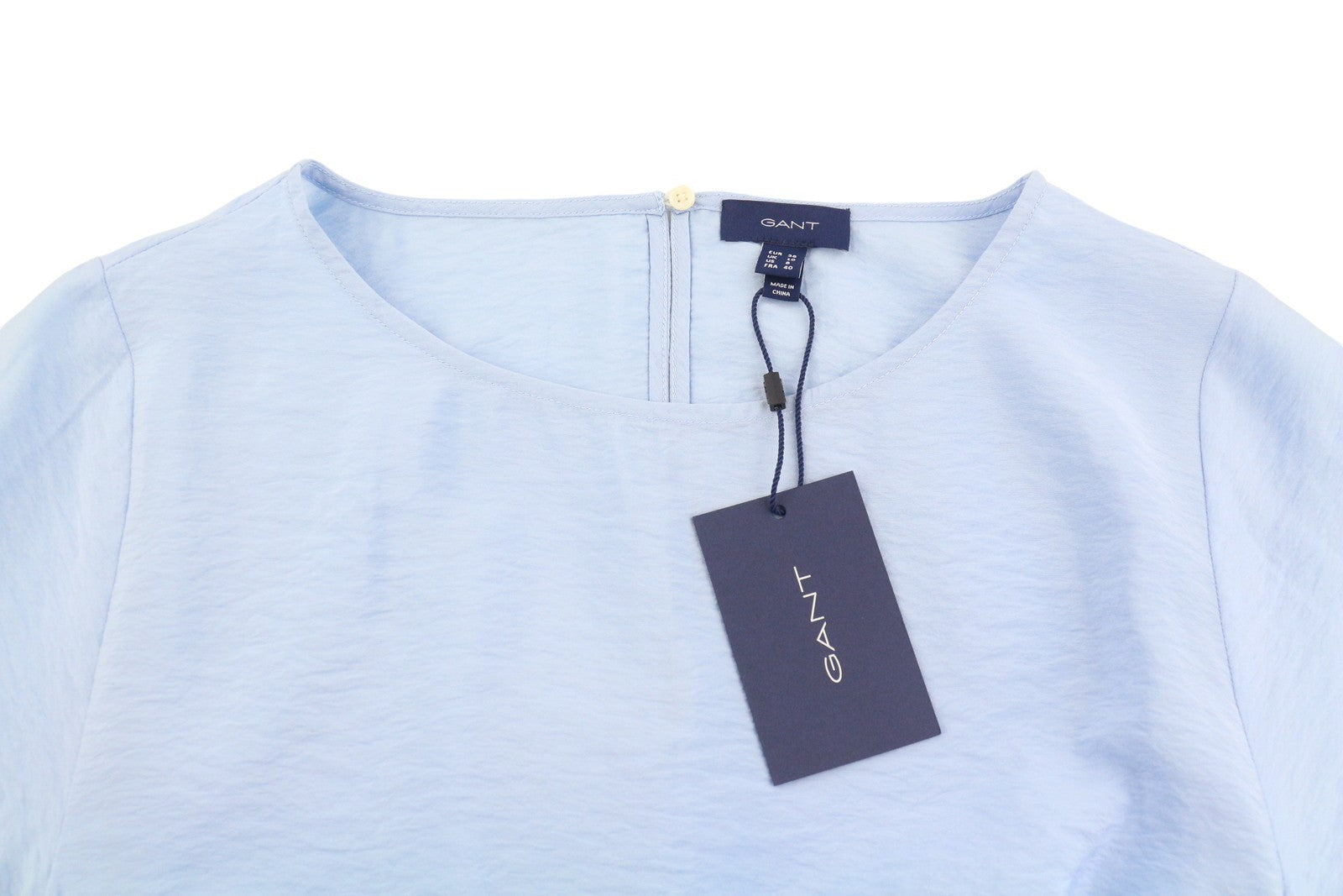 GANT SS Flounce Women Blouse EU38 Waterfall Blue Relaxed Fit Puff Sleeves