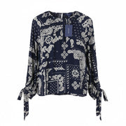 GANT Paisley Women Blouse EU38 Evening Blue Round Neck Relaxed Fit