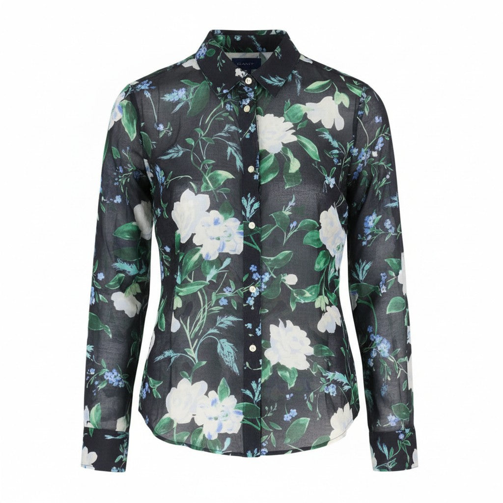 GANT Reg Rose Cot Silk Women Shirt EU38 Evening Blue Transparent Button-Up
