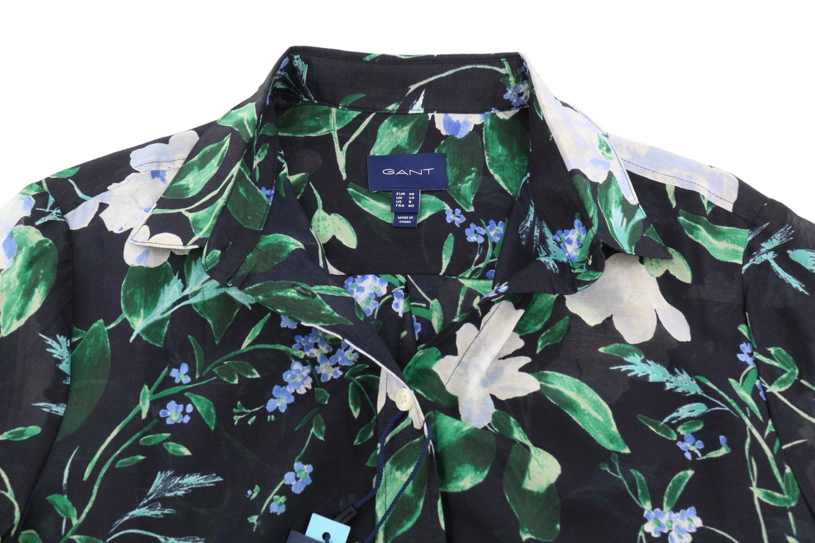 GANT Reg Rose Cot Silk Women Shirt EU38 Evening Blue Transparent Button-Up