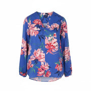 GANT Peonies Print Women Blouse EU38 Bright Cobalt V-Neck Floral Long Sleeve