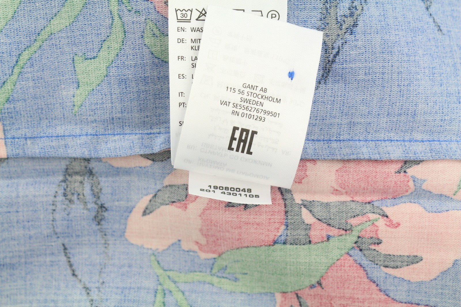 GANT Peonies Print Women Blouse EU38 Bright Cobalt V-Neck Floral Long Sleeve