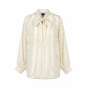 GANT Silk Pinstripe Bow Women Shirt EU44 Oversized Fit Button-Up Long Sleeve