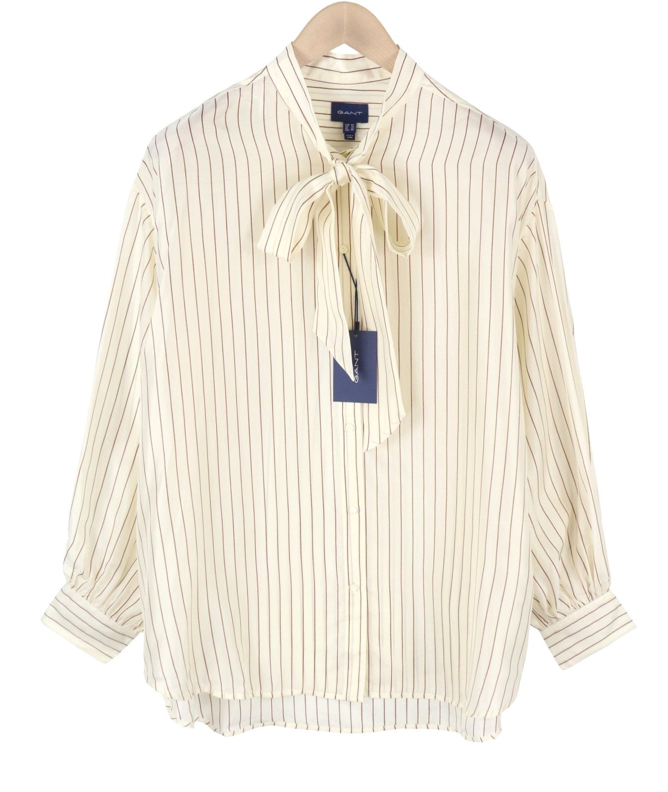 GANT Silk Pinstripe Bow Women Shirt EU44 Oversized Fit Button-Up Long Sleeve