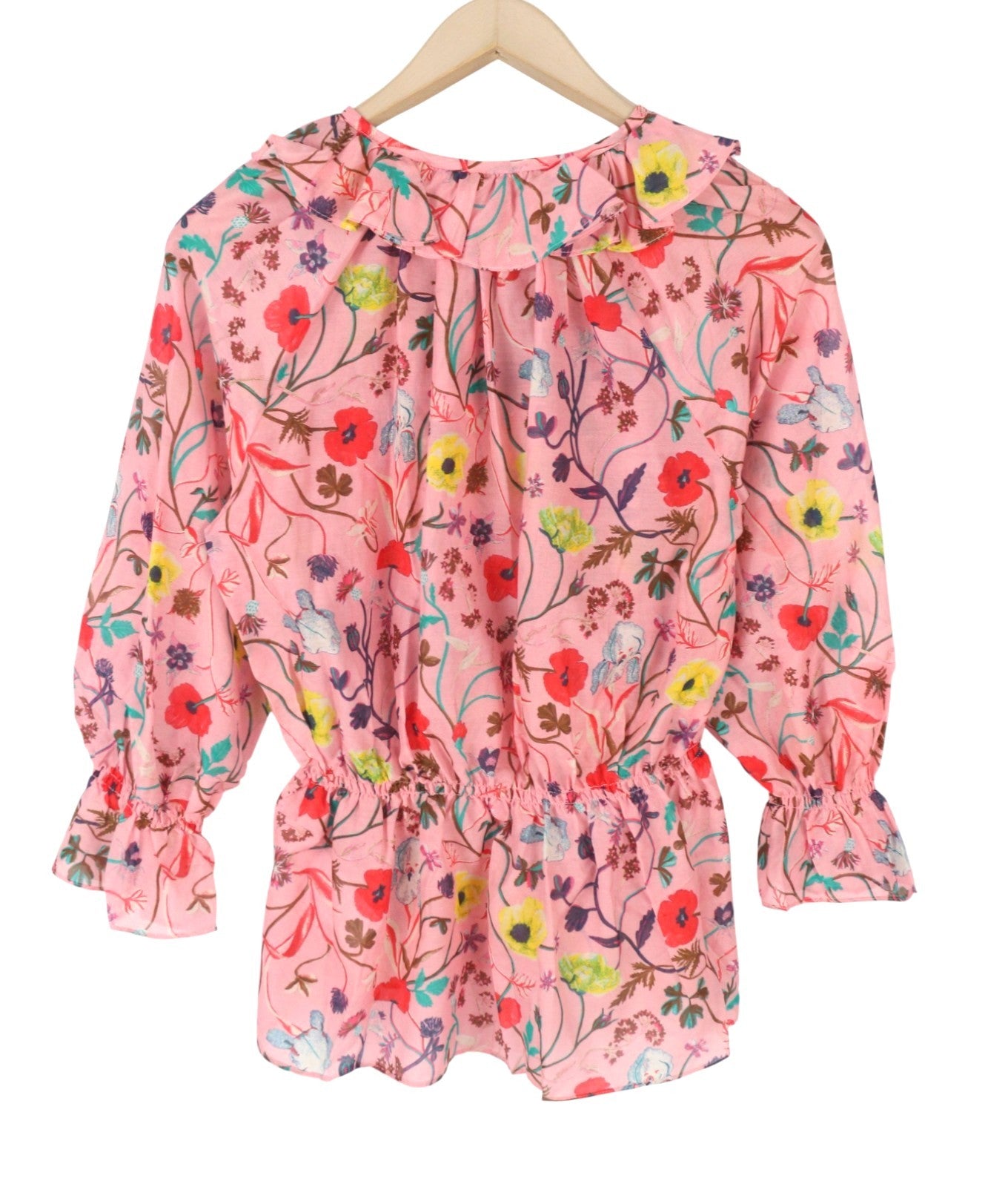 GANT Wild Floral Flounce Women Blouse EU36 Preppy Pink 3/4 Balloon Sleeves