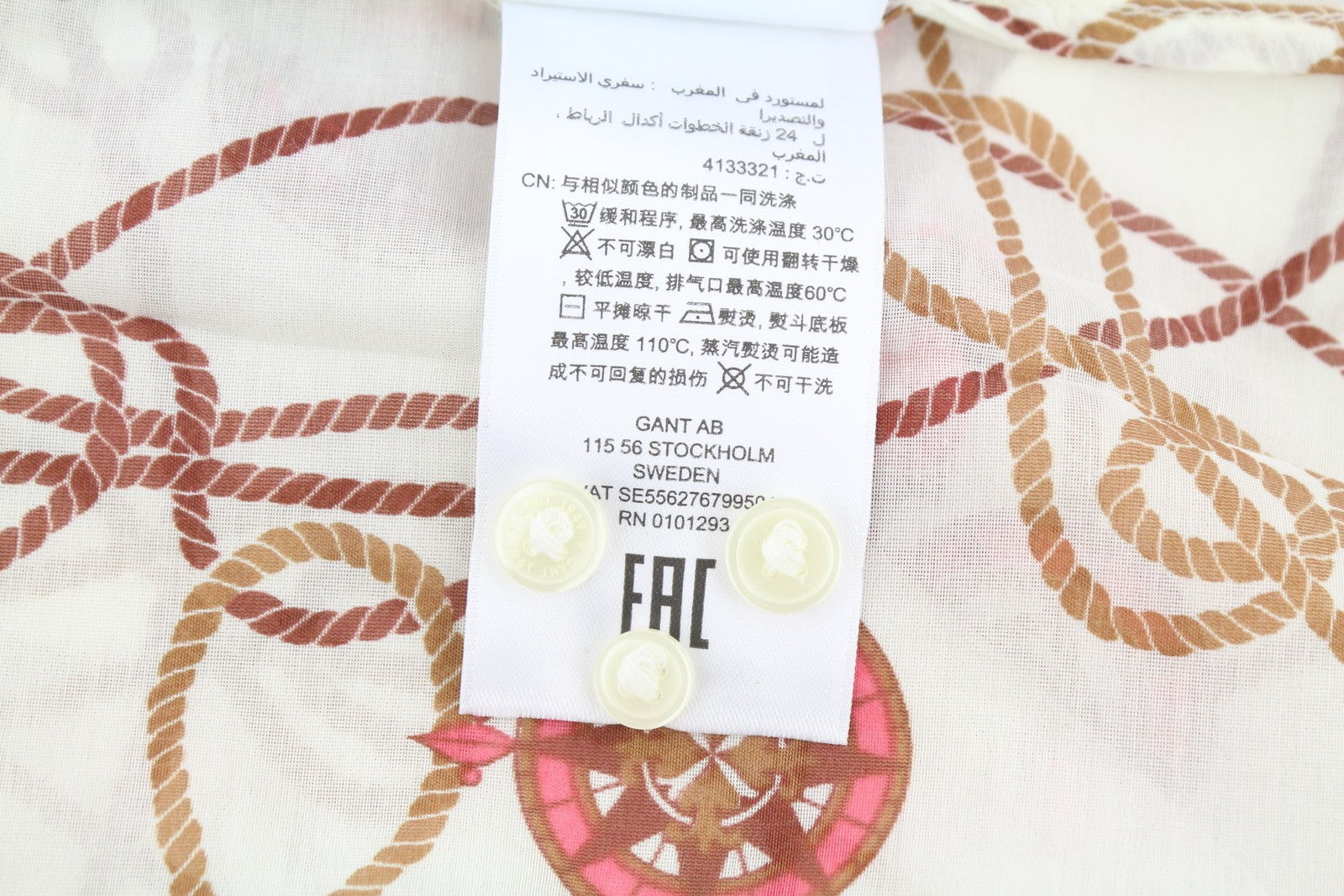 GANT Sailing Print Cot Silk Women Shirt EU34 Caulk White Transparent Button-up