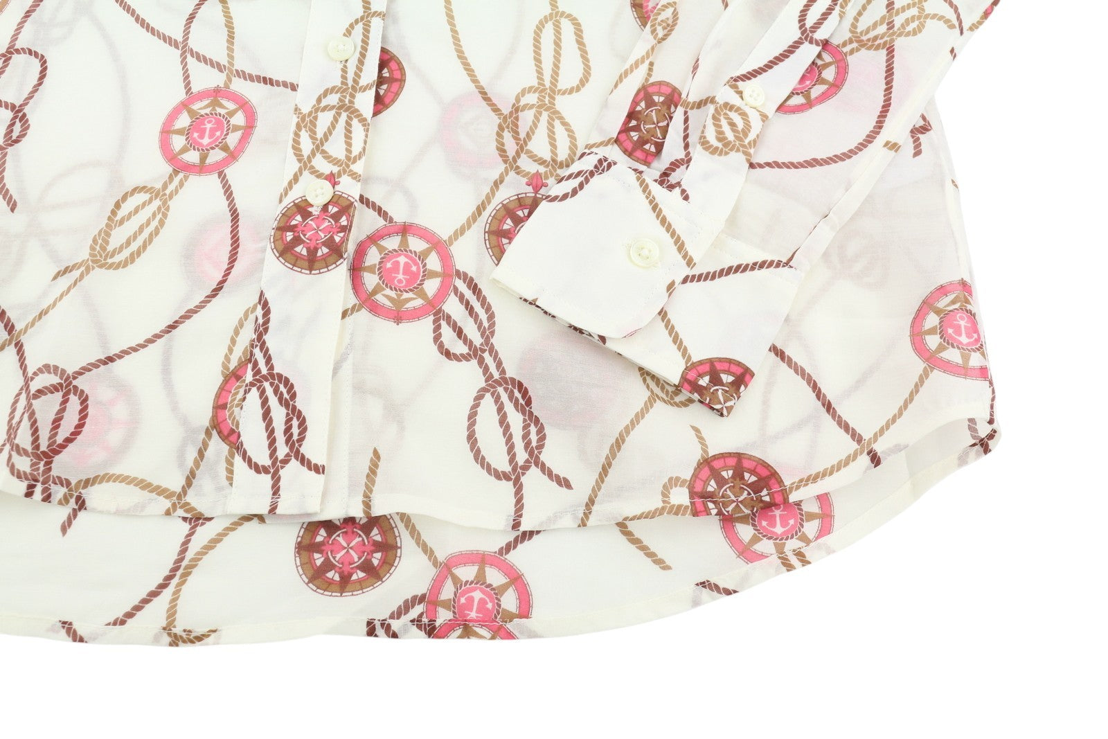 GANT Sailing Print Cot Silk Women Shirt EU34 Caulk White Transparent Button-up