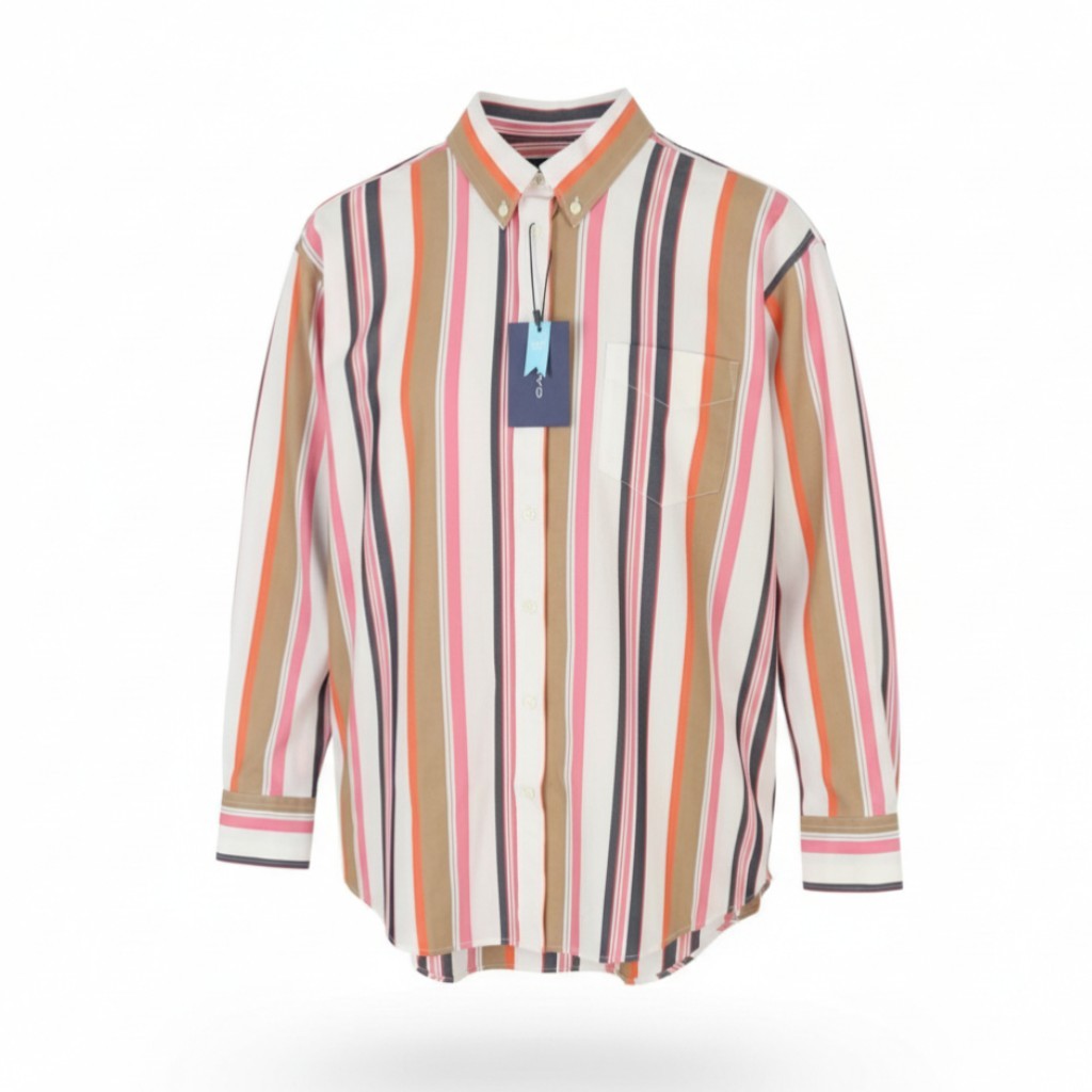 GANT Relaxed Multi Stripe Women Shirt EU38 Eggshell Button Patch Pocket Casual