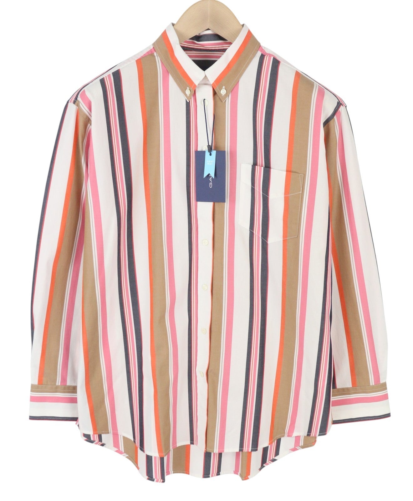 GANT Relaxed Multi Stripe Women Shirt EU38 Eggshell Button Patch Pocket Casual