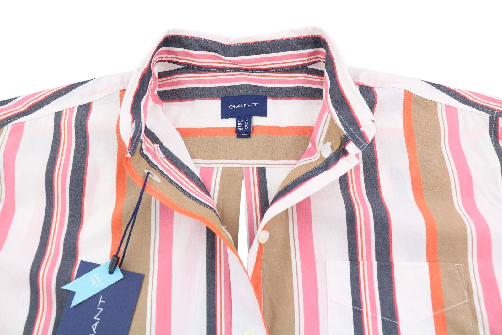 GANT Relaxed Multi Stripe Women Shirt EU38 Eggshell Button Patch Pocket Casual