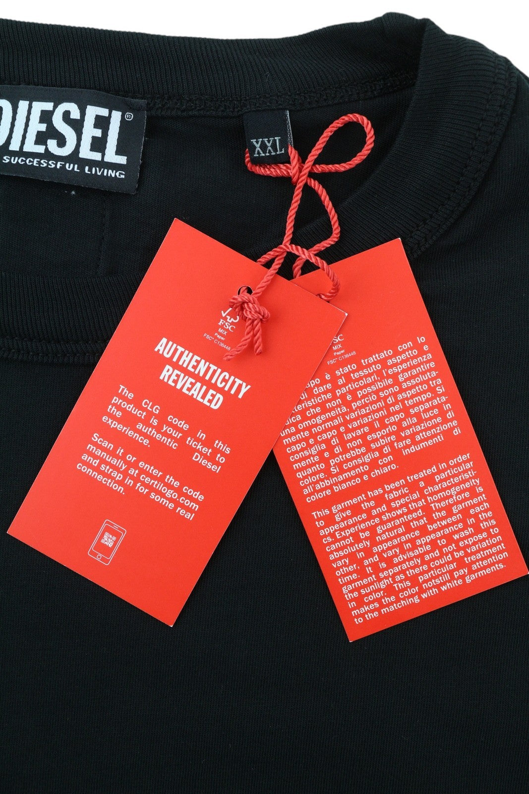 DIESEL T-Shula Men's T-Shirt 2XL Black Long Sleeve Logo Tricot