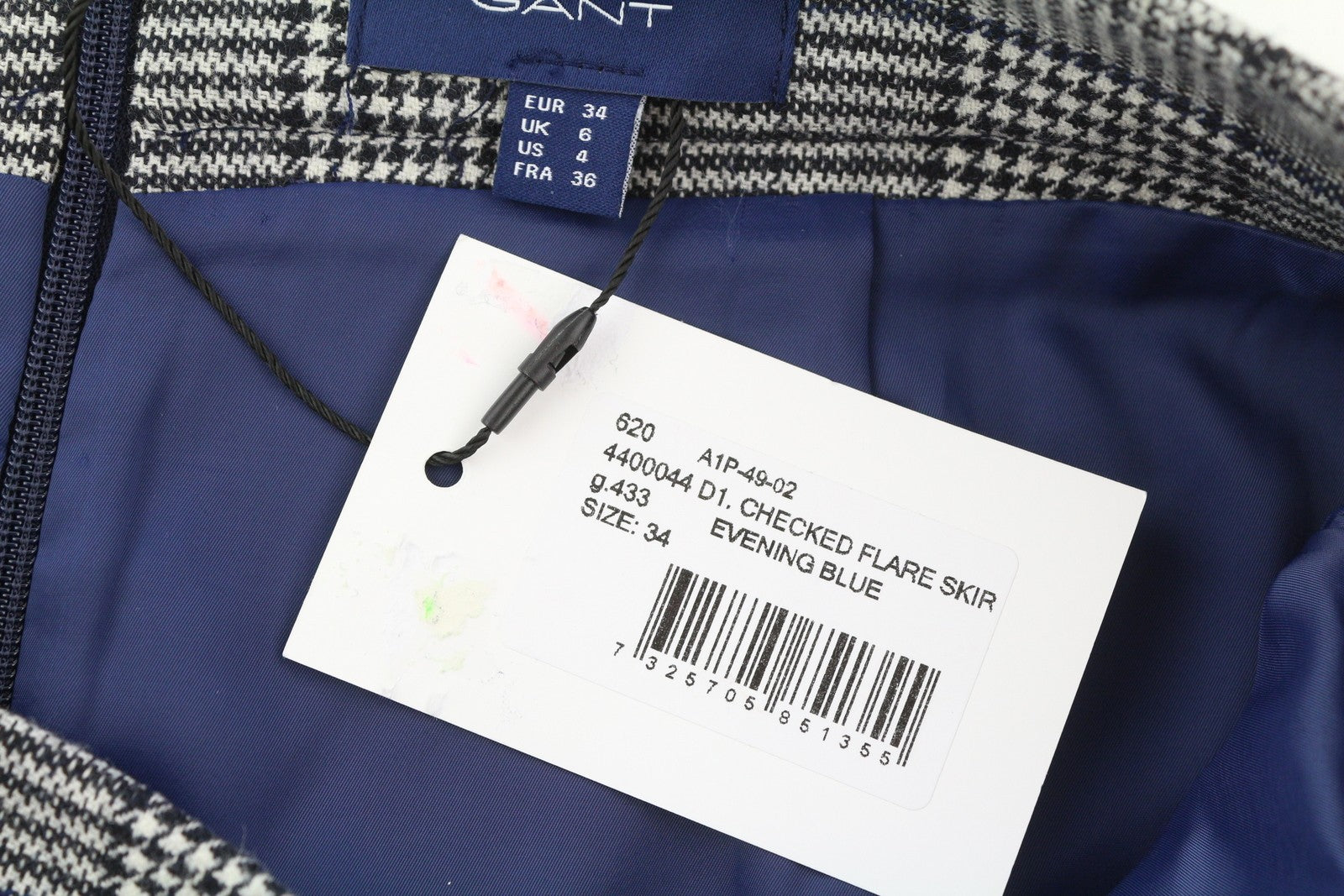 GANT Checked Flare Women's Skirt EU34 Blue Plaid Wool Knee
