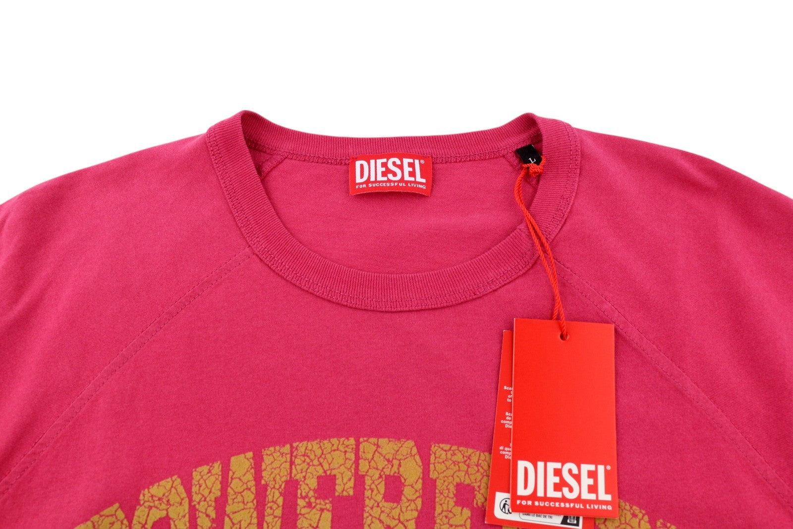 DIESEL T-Rust Men's T-Shirt L Pink Crew Collar Logo Stretch Tricot
