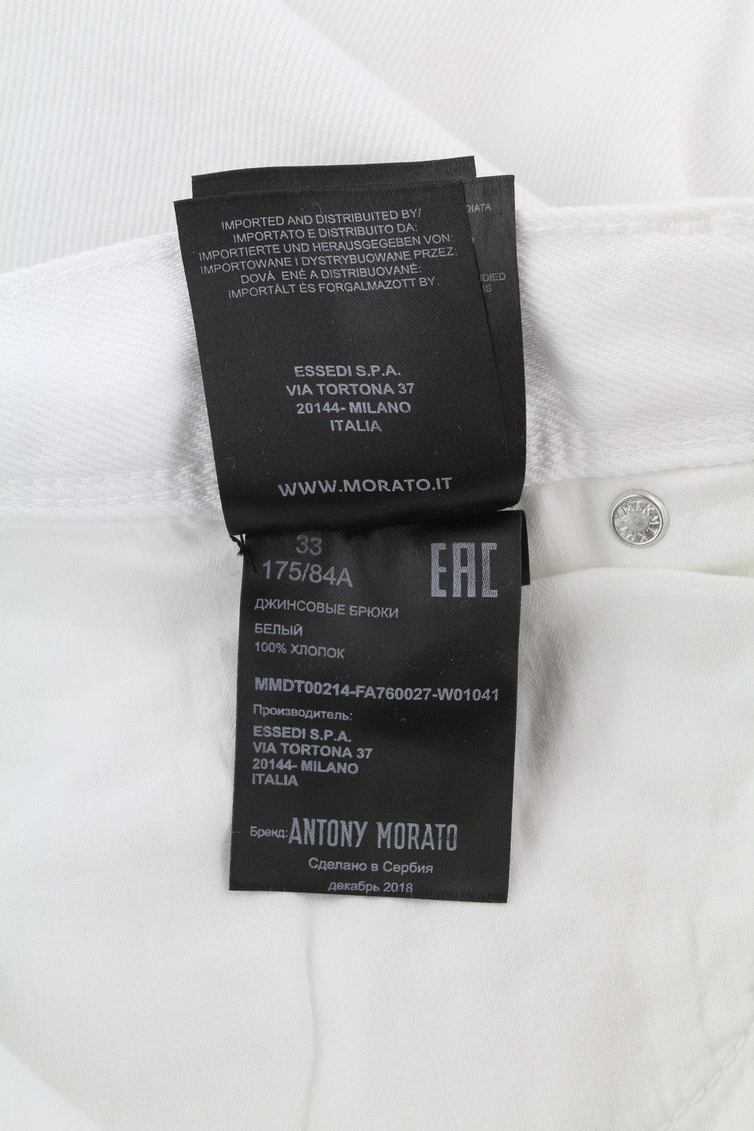 ANTONY MORATO Argon Men's Jeans W33 White Slim Cropped Button-Fly Denim