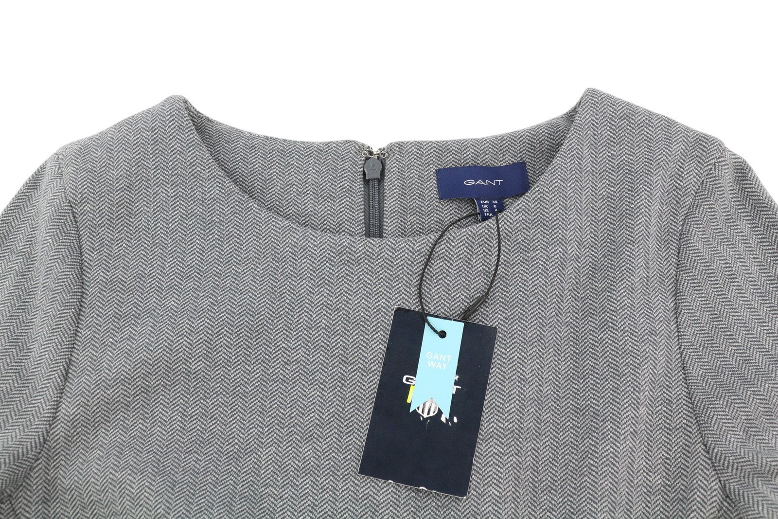 GANT Herringbone Jersey Women's Dress EU34 Grey Melange 3/4 Sleeve