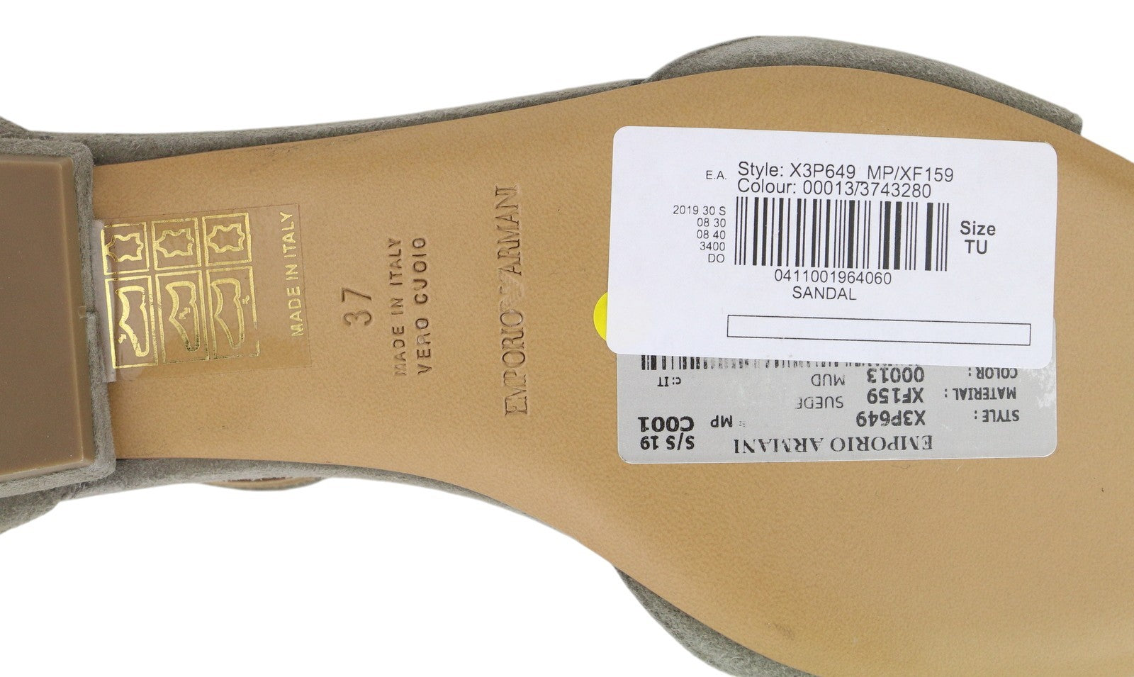 EMPORIO ARMANI X3P649 Women's Sandals EU37 Grey Suede Buckle