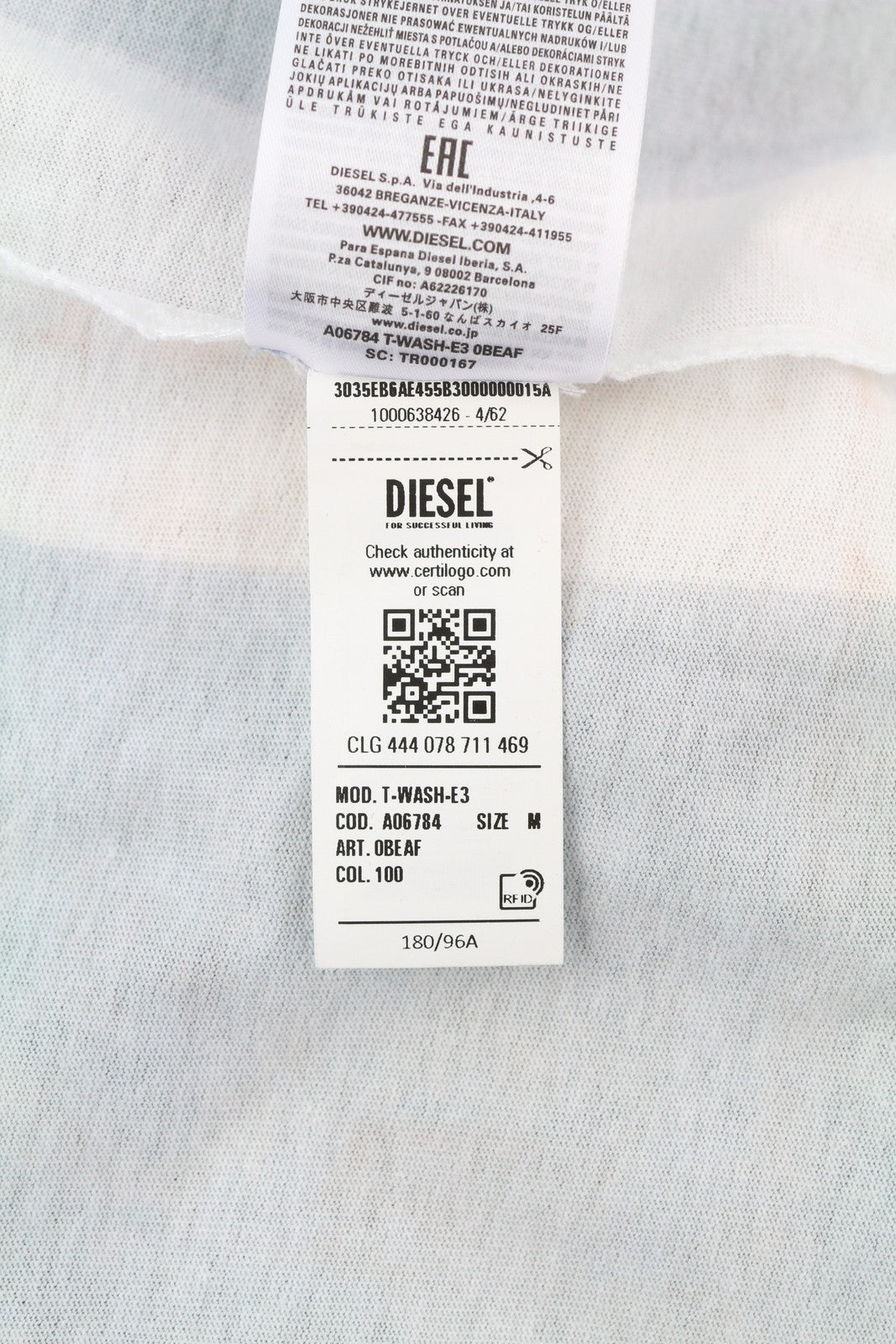 DIESEL T-Wash-E3 Men's T-Shirt M White Crew Collar Stretch Tricot RRP175