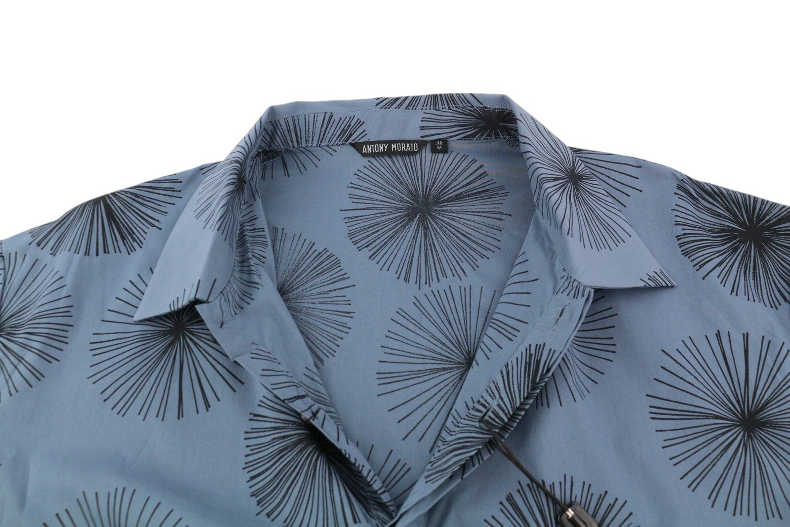 ANTONY MORATO Men's Shirt M Blue Print Spread Collar Short Sleeve