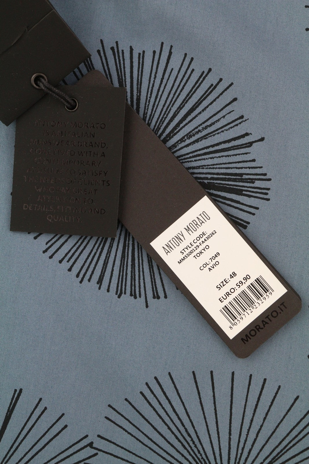 ANTONY MORATO Men's Shirt M Blue Print Spread Collar Short Sleeve